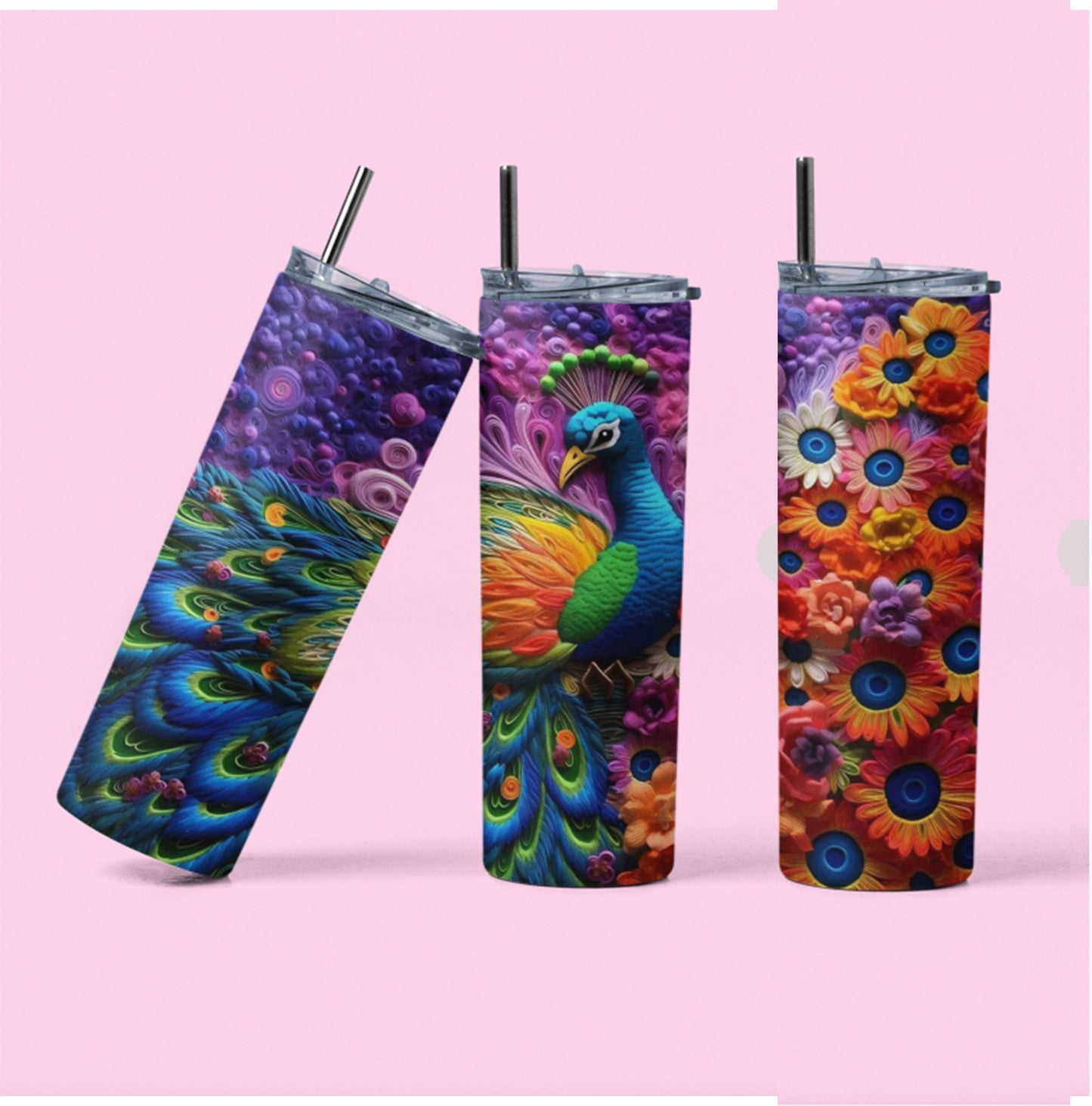 3D Peacock 20 oz Tumbler W Straw!