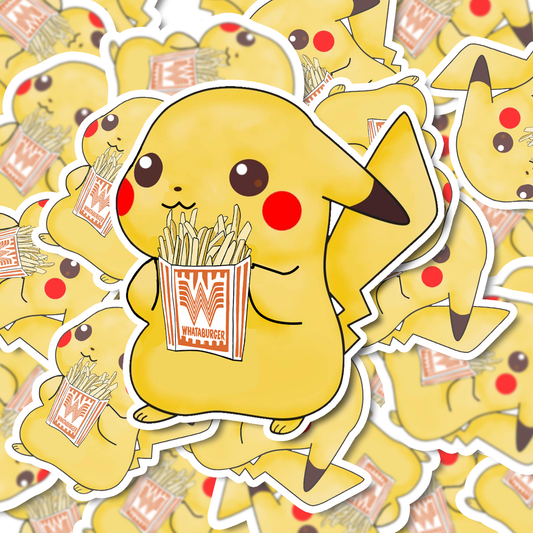 Pickachu Eating Fries Sticker | Vinyl Sticker | Funny Stickers | Vinyl Stickers | Disney Stickers | Planner Sticker | Gift Idea